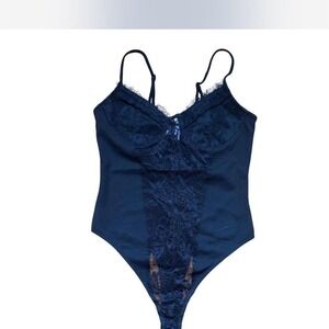 by the way black lace trim bodysuit xxs